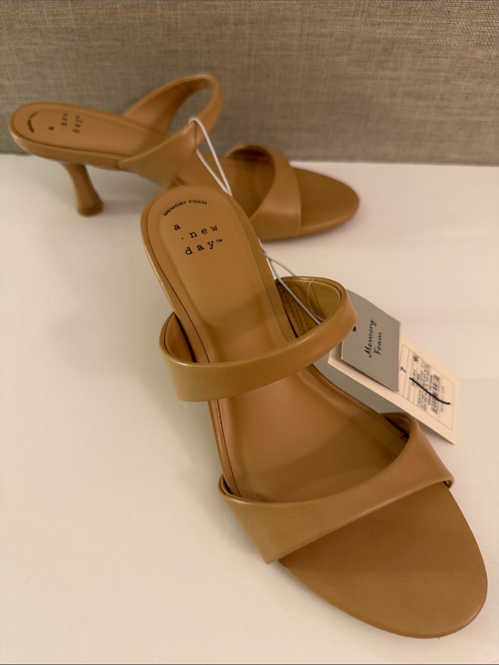 a new day Tan Double-Strap Mid Heel Sandals for Women